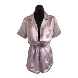 House of Harlow 1960 lavender lilac silk satin look pajama loungewear shorts set